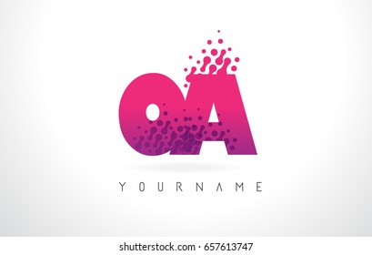 OA O A Letter Logo with Pink Letters and Purple Color Particles Dots Design.