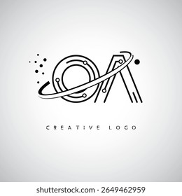 OA Orbit Monogram Logo - Futuristic Minimal Letter mark with Circular Line Art, Tech-Inspired Dots and Space Motion Concept for Modern Branding Identity (Logotipo de Monograma de Órbita OA - Marca de Letra Mínima Futurista com Linha de Arte Circular, Pontos Inspirados na Tecnologia e Conceito de Movimento Espacial para Identidade de Marca Moderna)