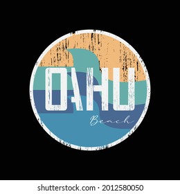 OAHU BEACH, illustration typography. perfect for t shirt design