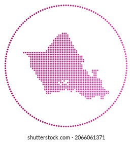 Insignia digital de Oahu. Mapa de estilo punteado de Oahu en círculo. Icono tecnológico de la isla con puntos degradados. Impresionante ilustración vectorial.