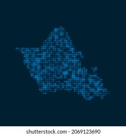 Oahu hat eine leuchtende Karte gezeichnet. Die Form der Insel mit blauen Glühbirnen. Vektorgrafik.