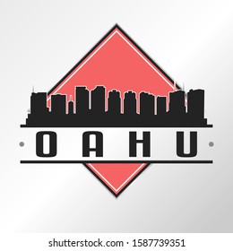 Oahu Hawaii Skyline Logo. Adventure Landscape Design. Vector Illustration Cut File.