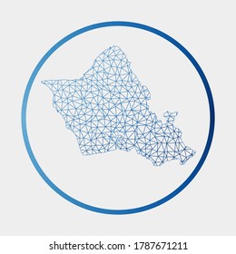 Oahu-Symbol. Netzwerkkarte der Insel. Rundschild Oahu mit Farbverlauf-Ring. Technologie, Internet, Netzwerk, Telekommunikationskonzept. Vektorgrafik.