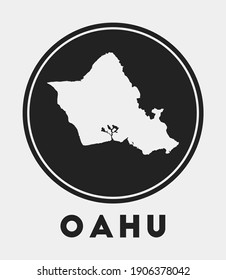 Oahu icon. Round logo with island map and title. Stylish Oahu badge with map. Vector illustration.