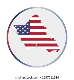 Oahu icon. Shape of the island with Oahu flag. Round sign with flag colors gradient ring. Neat vector illustration.