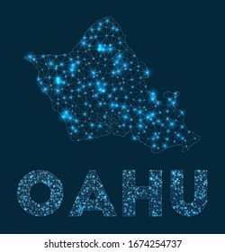 Oahu network map. Abstract geometric map of the island. Internet connections and telecommunication design. Appealing vector illustration.