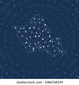 Oahu network style island map. Enchanting space style, modern design for infographics or presentation.