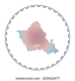 Logo de Oahu round. Forma de estilo digital de Oahu en círculo con nombre de isla. Icono tecnológico de la isla con puntos degradados. Increíble ilustración vectorial.