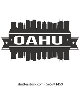 Oahu Skyline Stamp Silhouette. Reflection Landscape City Design. Vector Cityscape Icon.  
