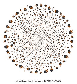 Oak Acorn exploding spheric cluster. Object pattern organized from scattered oak acorn pictographs as explosion circle. Vector illustration style is flat iconic symbols.