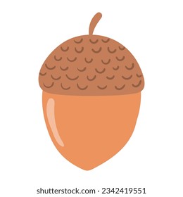 Oak acorn hand drawn illustration. Cartoon style flat design, isolated vector. Kids autumn, fall print, seasonal plant element, woodland, park, outdoors, nature