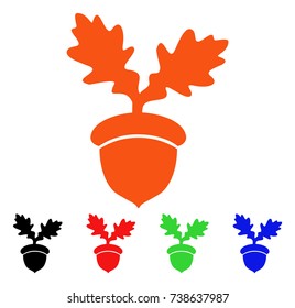 Oak Acorn icon. Vector illustration style is a flat iconic oak acorn symbol with black, orange, red, green, blue color variants. Designed for web apps and software interfaces.