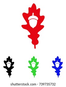 Oak Acorn icon. Vector illustration style is a flat iconic oak acorn symbol with black, red, green, blue color versions. Designed for web and software interfaces.