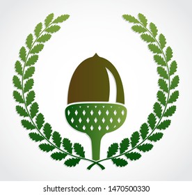 oak acorn with oak leaves wreath logo