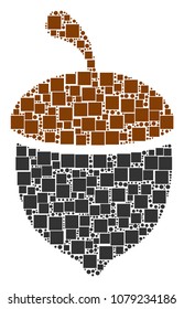 Oak Acorn mosaic icon of square shapes and spheric dots in various sizes. Vector items are combined into oak acorn composition design concept.