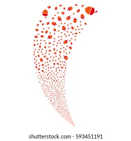 Oak Acorn random fireworks stream. Vector illustration style is flat intensive red and orange iconic symbols on a white background. Object fountain organized from scattered symbols.
