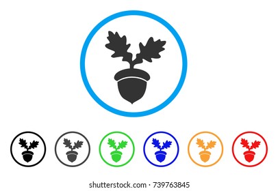 Oak Acorn rounded icon. Style is a flat grey symbol inside light blue circle with additional color versions. Oak Acorn vector designed for web and software interfaces.