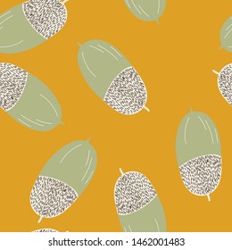 oak acorn vector seamless pattern with yellow background. Great for wallpaper, backgrounds, gifts, surface pattern design, packaging design projects, stationary, fabric