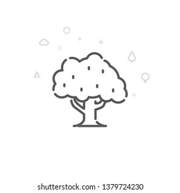 Oak with Acorns Vector Line Icon. Wild Tree Symbol, Pictogram, Sign. Light Abstract Geometric Background. Editable Stroke. Adjust Line Weight. Design with Pixel Perfection.