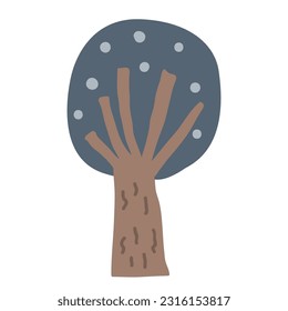 Oak or apple tree icon in doodle cartoon style isolated on white. Forest hand drawn design element vector, naive drawing.