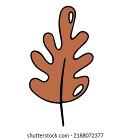 Oak autumn leaf in doodle style. Hello, Autumn. Design or sticker. Isolated illustration. Vector