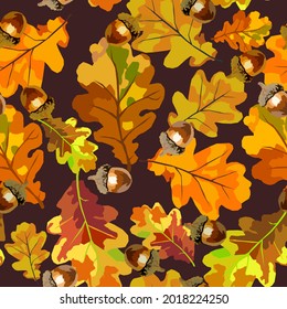 
Oak autumn leaves and acorns. Vector seamless pattern