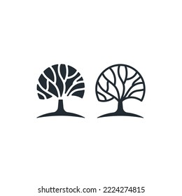 Oak or banyan tree line art logo icon design vector illustration svg