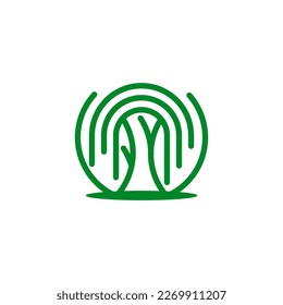 Icono de diseño de icono de arte de línea de árbol roble o banyan.EPS 10