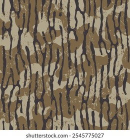 O padrão de camuflagem sem emenda de casca de carvalho combina a textura áspera grunge natural da casca de árvore de carvalho com o design prático de uma impressão de camuflagem.