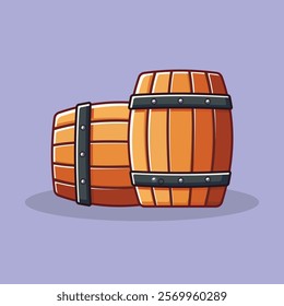 Oak Barrel For Ship Cartoon Vector Icon Illustration. Barrel Icon Concept Isolated Premium Vector. Flat Cartoon Style