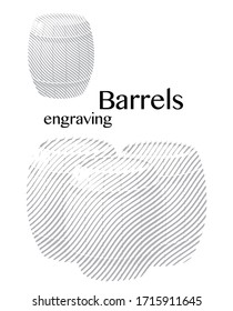 Oak barrels, vector engraving illustration.