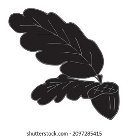 Oak branch with acorn isolated. Boho style concept in black and white  for invitation, greeting card,  branding, logo, label, coloring book page. Line art. Vector illustration. 