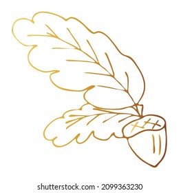 Oak branch with acorn isolated. Boho style concept in black and white  for invitation, greeting card,  branding, logo, label, coloring book page. Line art. Vector illustration. 