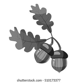 Oak branch with acorns icon. Gray monochrome illustration of oak branch with acorns vector icon for web