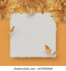 Oak branch with leaves blank sheet of watercolor texture paper. Vector autumn illustration