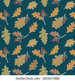 Oak branches with acorn, fullcolor seamless pattern
