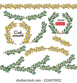 Oak branches,  wreaths set,  isolated on white background, vector illustration