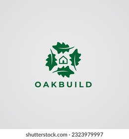 Construcción de robles, robles, edificios, logotipo de construcción y vectores