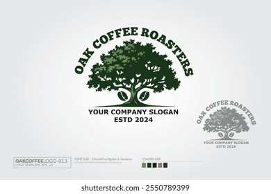 Oak Coffee roasters Logo is highly suitable for coffee related businesses such as: coffee shop, brasserie, roaster retailer, vending machine, e cafe shop, etc.