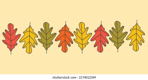 Oak colorful leaves vector collection drawn by hand for wallpaper, banners, postcards, textiles, backgrounds, stickers, wrapping paper, etc.