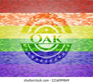 Oak emblem on mosaic background with the colors of the LGBT flag