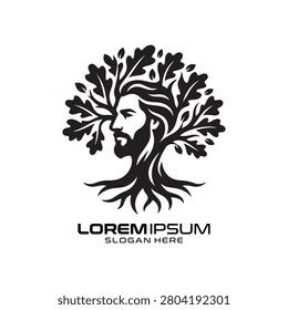 Oak Face logo presents a male face profile integrated into the bark and canopy of an oak tree, designed with clean lines and minimalist aesthetic, ideal for sustainable forestry management, high-end landscaping companies, or premium lifestyle brands looking for a strong, earthy, and professional visual identity that celebrates natural strength and masculinity.
