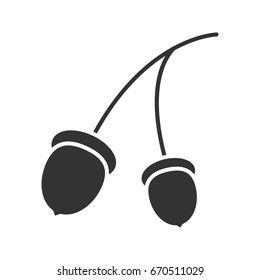 Oak fruit branch glyph icon. Silhouette symbol. Acorns. Negative space. Vector isolated illustration
