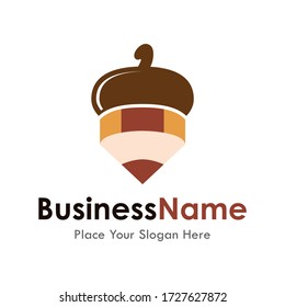 Oak fruit pencil vector template logo. Suitable for business, nature, education, art and design