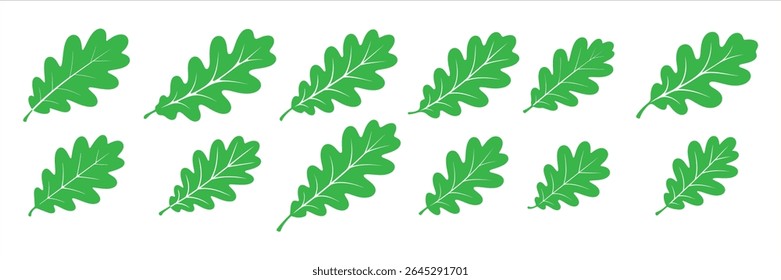  oak green leaves set vector silhouette on white background.
