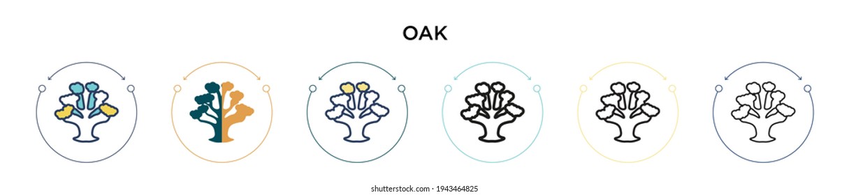 Oak icon in filled, thin line, outline and stroke style. Vector illustration of two colored and black oak vector icons designs can be used for mobile, ui, web