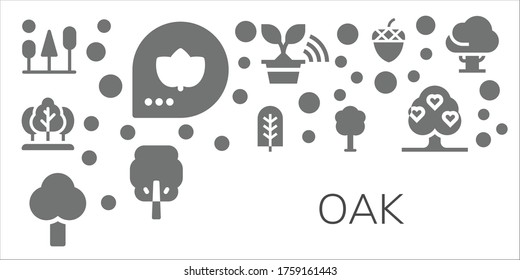 Eichensymbol-Set. 11 gefüllte Eichensymbole.  Einfache, moderne Symbole wie: Bäume, Fall, Baum, Acorn