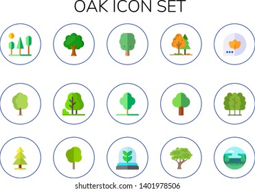oak icon set. 15 flat oak icons.  Collection Of - trees, tree, fall