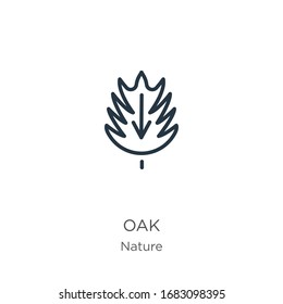 Oak icon. Thin linear oak outline icon isolated on white background from nature collection. Line vector sign, symbol for web and mobile
