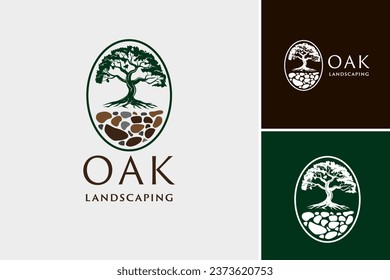 "Oak Landscaping Logo" is a logo design featuring an oak tree, symbolizing strength and longevity.